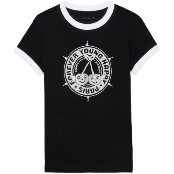 Zadig & Voltaire Walk Diamanté Insignia BC Blason Strass Ringer Tee Rhinestone - Picture 3 of 10